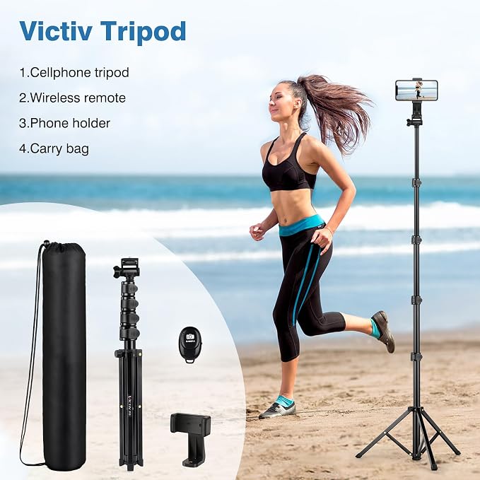 70" Phone Tripod with Remote & Holder, Portable Cell Phone Stand | Selfie Stick for Video Recording, Compatible with iPhone 14/13 Pro Max/Android/Camera - Image 8