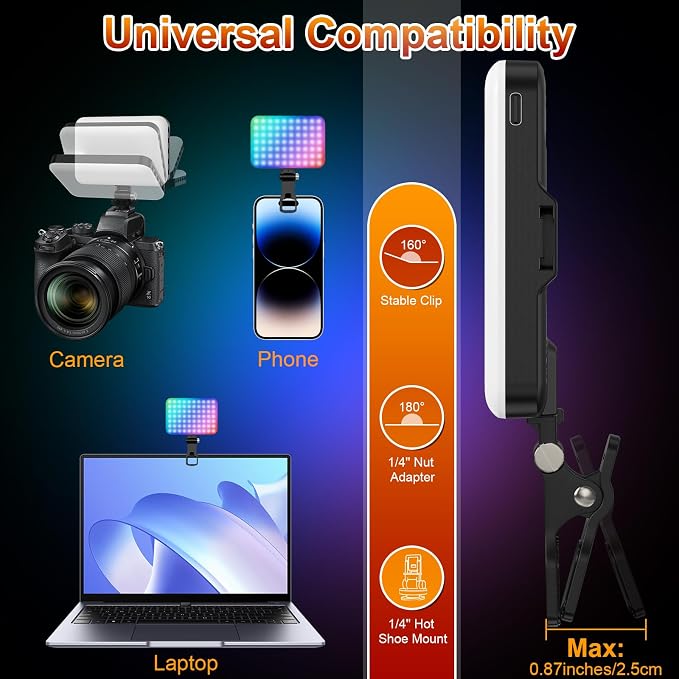 Hagibis RGB Video Light, 360° Full Color Selfie Light LED Camera Light with 3 Cold Shoe Mounts/CRI 97+/20 Scene Modes/2200mAh Rechargeable Portable Phone Light Photography Selfie Lighting - Image 4