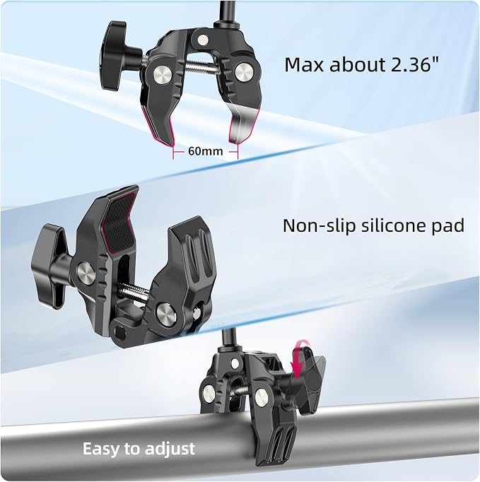 ULANZI Super Clamp Double Camera Clamp with 1/4" Adapter, CO17 Crab Plier | Clip Bracket Mount Monitor Magic Arm Double Ball Head Adapter for Photo Studio Light Stand Photo Boom Stand, Cross Bars - Image 5
