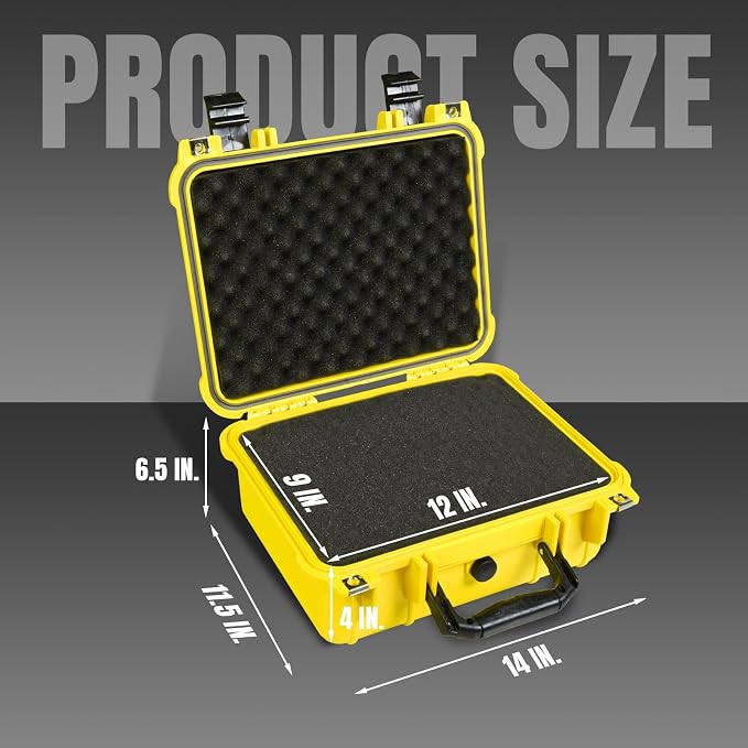 Jack Boss 14x 11.5x 6.5 Inch Hard Case, Portable Weather Waterproof Protective Camera Case with Customizable Foam, Fit Use of Drones, Camera, Equipments, Yellow - Image 2