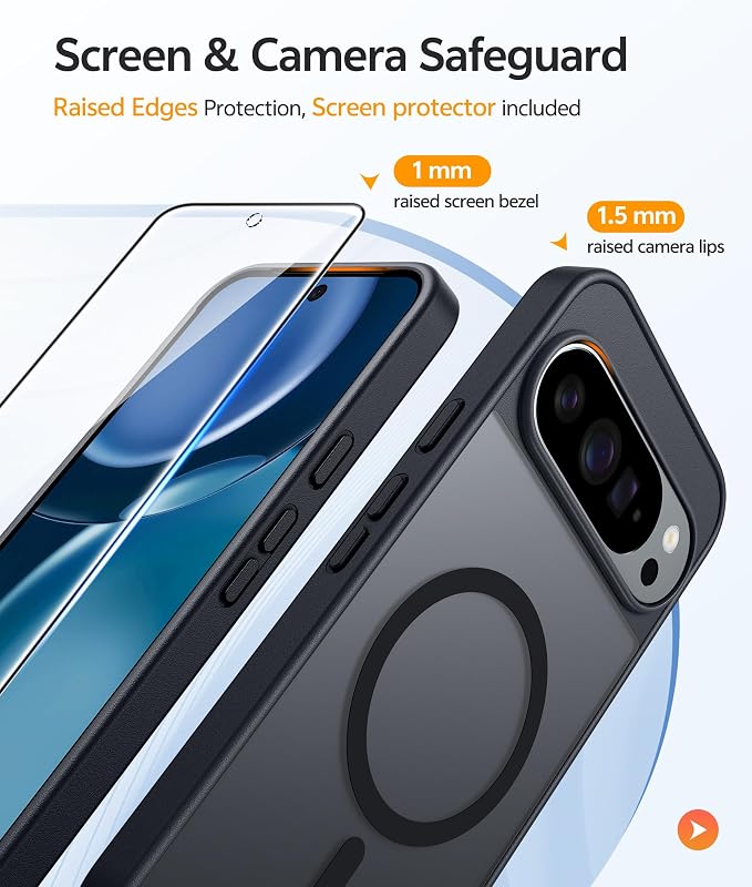 FNTCASE for Google Pixel 10 Pro XL / 9 Pro XL Case, Compatible with Magsafe | Screen Protector, Translucent Matte, 14FT Military Grade Drop Protection, Shockproof Protective Phone Cover, Black - Image 4