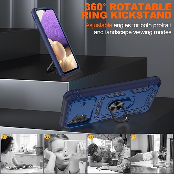 Gritup for Galaxy A32 5G Case Military-Grade Shockproof with Kickstand Blue | with 2 PCS Screen Protector, Slide Camera Cover, Heavy Duty Outdoor Protection Full Body Funda para Galaxy A 32 Cover-Blue - Image 7
