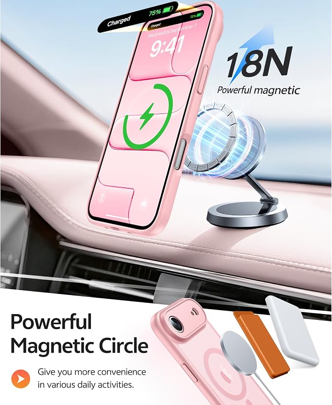 FNTCASE for iPhone Air Case, Fit for Magsafe, with Glass Screen Protector | Full Camera Protection, Translucent Matte, 14FT Military Grade Drop Proof, Shockproof Protective Phone Cover, Light Pink - Image 3