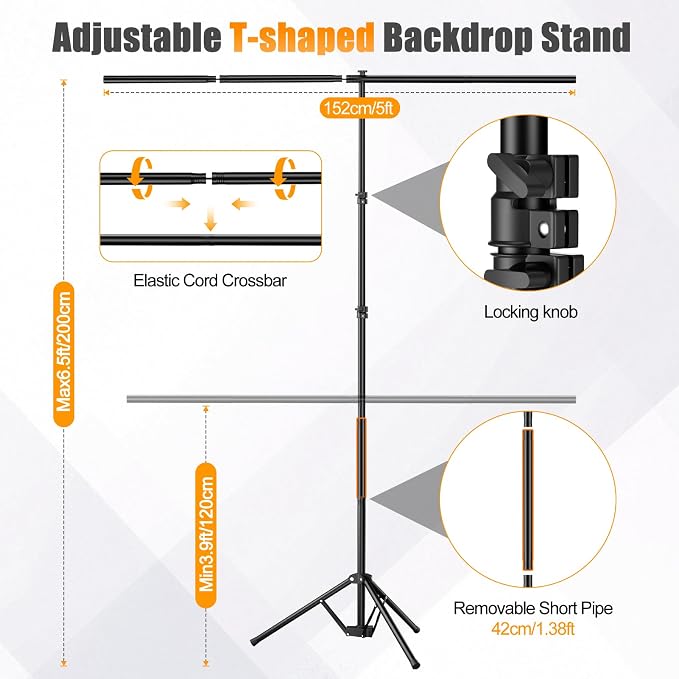 White Photo Backdrop with 5x6.5ft T-Shaped Stand for Photoshoot | 5x7ft Portable White Backdrop Stand Kit with Carrying Bag, 5 Strong Spring Clamps for Baby Shower Portrait Live Streaming - Image 2