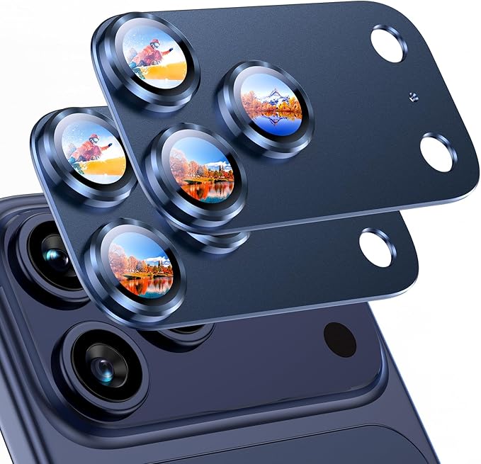 Uyiton for iPhone 17 Pro Camera Lens Protector, Metal Frame Glass Cover | Not Easy to Break, Strong Adsorption, Case-Friendly, Metal 9H Sapphire Glass Rear Camera Screen Cover, Deep Blue, 2 Packs by Uyiton