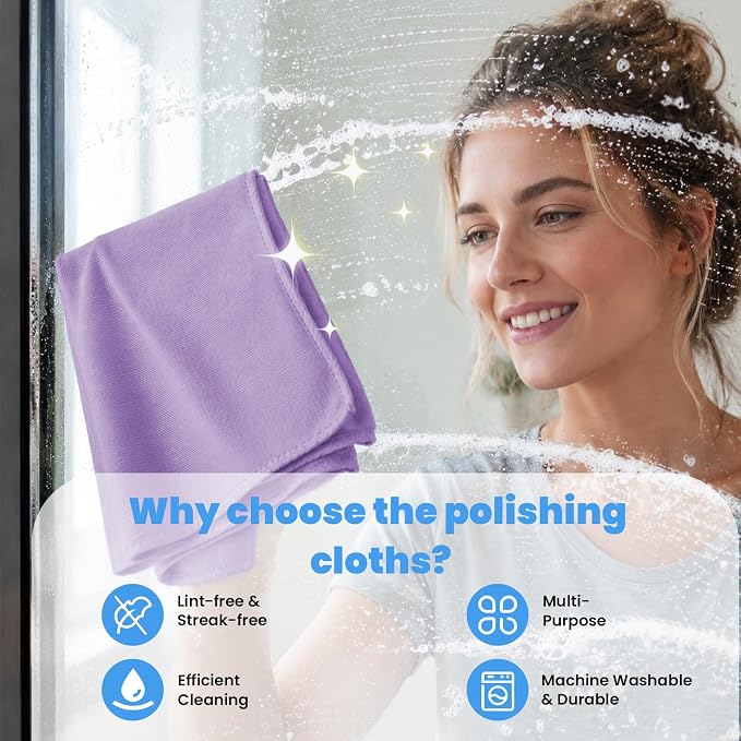 Puomue 12 Pack Microfiber Glass Cleaning Cloth, 10.8 Inch x 13.8 Inch, Lint Free Quickly Clean Windows, Mirrors, Glasses, Phone Screens, Camera Lenses, Purple - Image 3