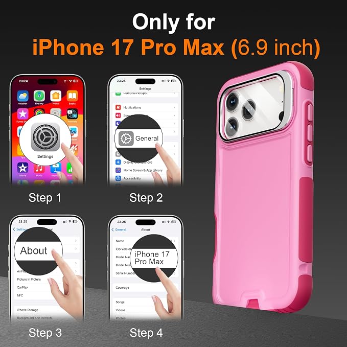 Follaroma Magnetic for iPhone 17 Pro Max Case with Camera Cover Stand, Pink | Built-in Glass Camera Cover Stand,Compatible with MagSafe,Heavy Duty Shockproof Protective,Military-Grade Anti-DropDual Case - Image 3