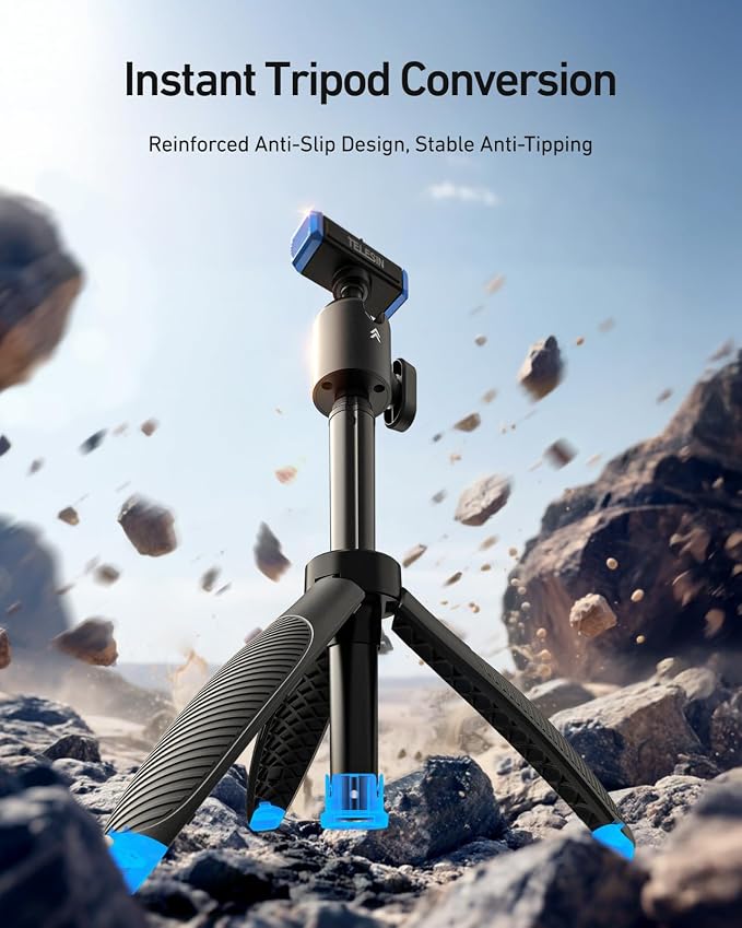 TELESIN 40cm/15.7in Mini Selfie Stick Tripod for Gopro 13 / Mission 1 Pro | Magnetic Quick Release, Anti-Slip Handle Grip, 360° Ball Head, Vlog Extended Pole for Go Pro Hero 13 Black Camera Accessories - Image 5