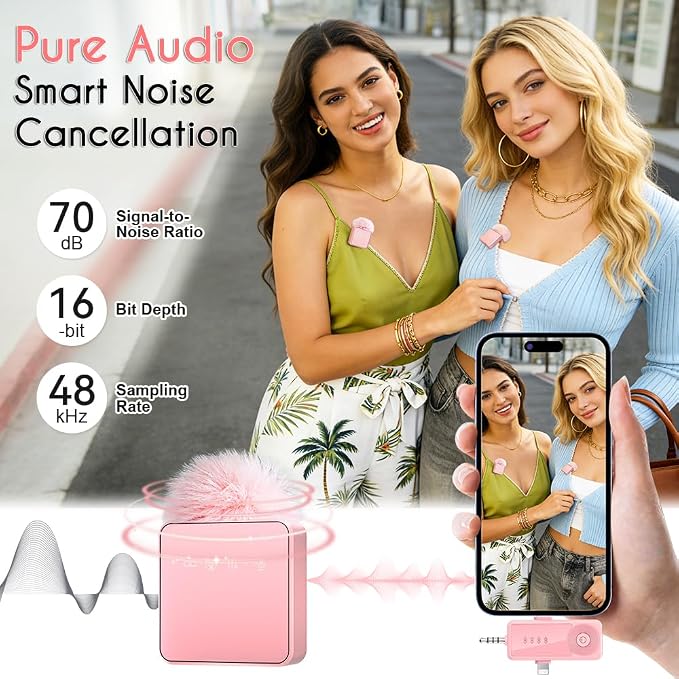 Mini Wireless Microphone for iPhone/Android/Camera, Noise Reduction | 3-in-1 Receiver, 2-Pack 20-Hour Battery Life Mini Lavalier Mics for Podcast, Content Creators, Recording, Vlogging, Streaming - Image 2