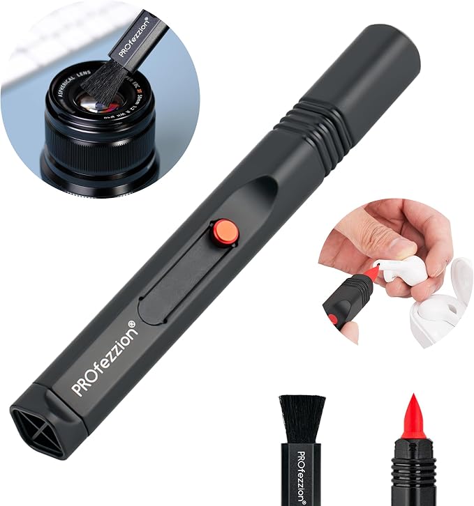 PROfezzion Double-Ended Lens Cleaning Pen for Electronics, Black | Soft Brush & Silicone Wiper Included, for Electronics, Earbuds, Laptop, Cell Phone, Keyboard, Camera Lens, Easy to Carry by PROfezzion
