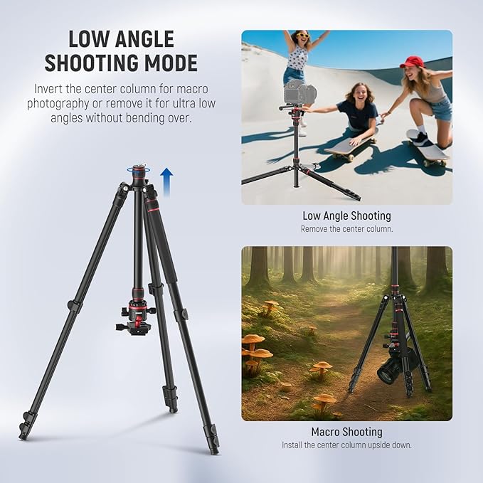 NEEWER Basics Camera Tripod Monopod, 77" Compact Lightweight Travel DSLR Video Stand, 360° Ball Head, Arca Type QR Plate, Reversible Legs & Inverted Central Axis, 13lb Max Load, TP08 - Image 5
