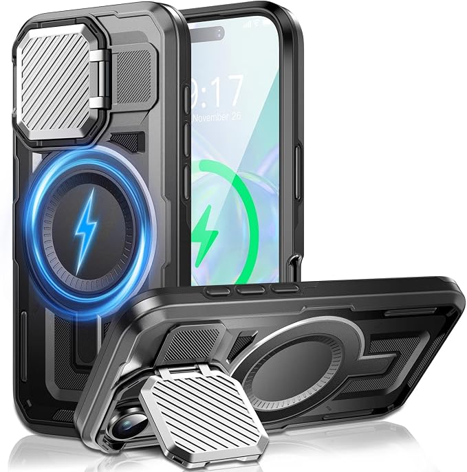 Camera Stand Case for iPhone 17, [Compatible with MagSafe] [Lens Cover] 2025 Version Military Grade Protective Soft Case for iPhone 17 6.3 inch Men Women, Black by WASTROYAL