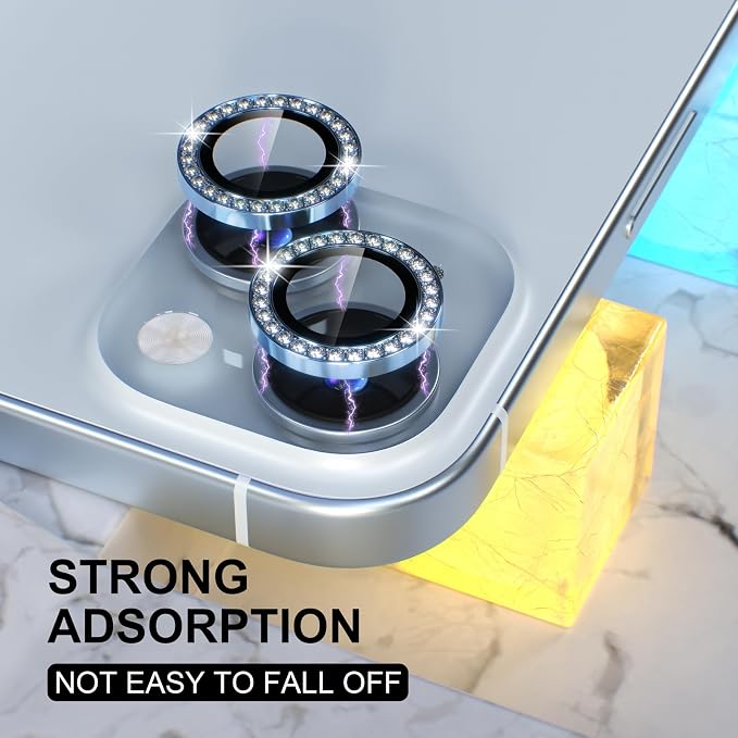 Choiche for iPhone 15/15 Plus Camera Lens Protector Bling, Diamond-Blue | Ultra HD, 9H Tempered Glass Camera Cover Screen Protector Metal Individual Ring Decoration Accessories, 2-Lens, 6.1/6.7-inch - Image 6