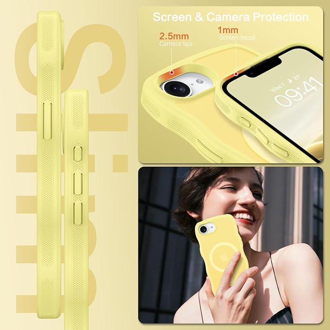 BENTOBEN Magnetic for iPhone 17e Case,Cute Wavy Frame [Compatible with MagSafe] Translucent Matte Anti-Slip Bumper Women Girls Boys Men Shockproof Drop Protective Phone Cover for iPhone 17e,Yellow - Image 6