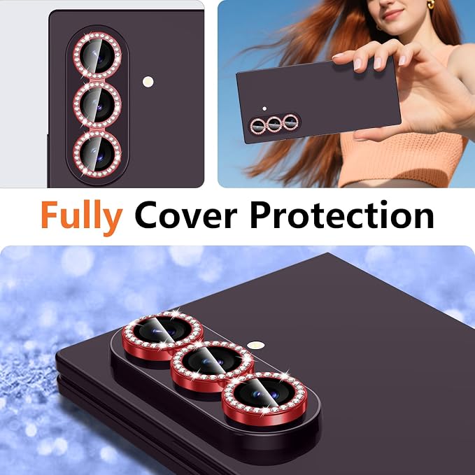 for Samsung Galaxy Z Fold 8 Ultra Camera Lens Protector, Individual Metal Ring Tempered Glass Lens Cover, [Strong Adsorption] Scratch Resistant Ultra-Thin HD Clear Lens Cover, 1 Set-Red Diamond - Image 8