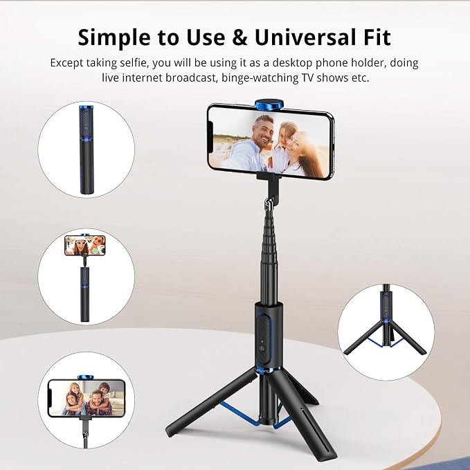 ATUMTEK Selfie Stick Tripod, 3-in-1 Extendable Aluminum Phone Tripod with Detachable Bluetooth Remote, Compatible with iPhone 17/16/15/14/13/12/11/11 Pro/XS Max/XR and Samsung Smartphones, Blue - Image 6