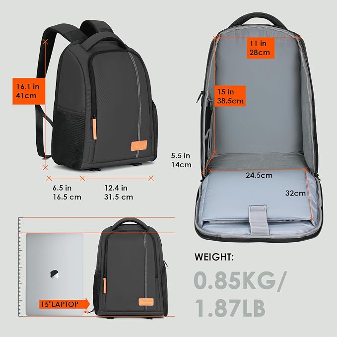 TARION Camera Backpack for Photographers Compact 15L, TB04 Black | 15 Inch Laptop Compartment, Side Access Quick Draw, Anti-theft Hidden Pocket, Tripod Holder, Rain Cover, Travel-Friendly - Image 8