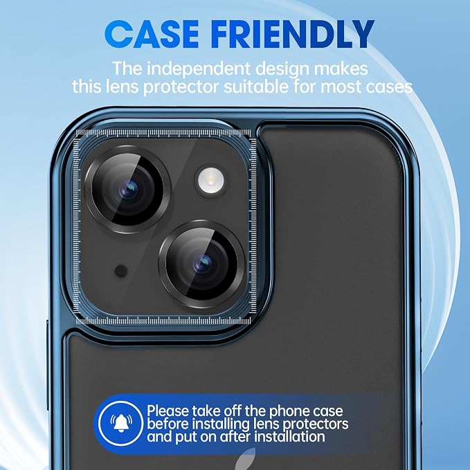 for iPhone 15/iPhone 15 Plus Camera Lens Protector Cover, Black | Individual Metal, 9H Hardness, Scratch Resistant, Shockproof, Drop Protection, Case Friendly, Stylish Accessories - Image 5