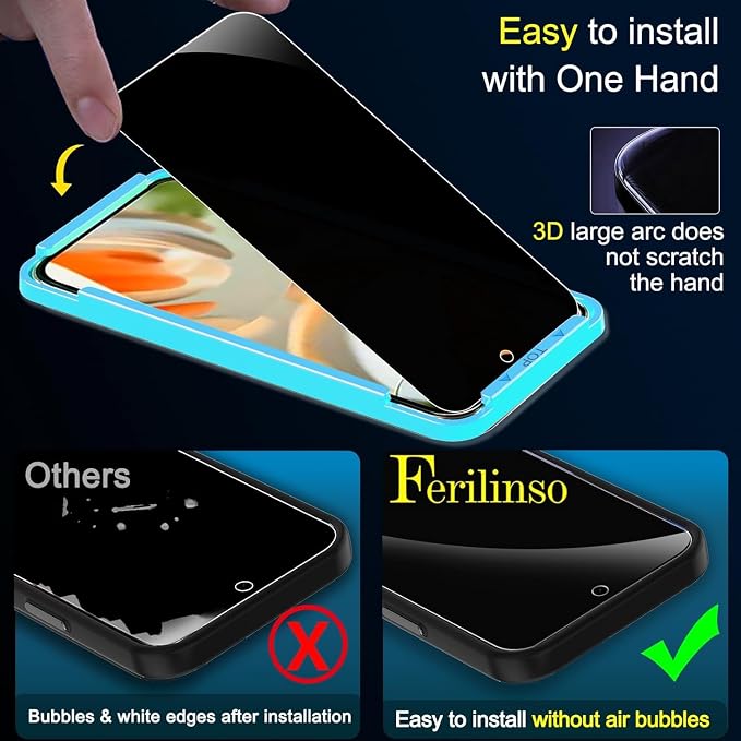 Ferilinso Privacy Screen Protector for Google Pixel 9, Tempered Glass | 3 Pack, 9H+ Hardness, Military-Grade Shatterproof, Case Friendly, Easy Installation Bubble Free, with Camera Lens Protectors - Image 3