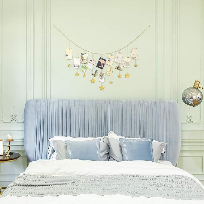 Mkono Hanging Photo Display, Boho Picture Wall Decor, 25 Wood Clips, Gold | Teen Girl Gift, Artworks Cards Holder, Wooden Stars, Metal Chains, Bedroom Living Room Dorm Office, Christmas Birthday - Image 7
