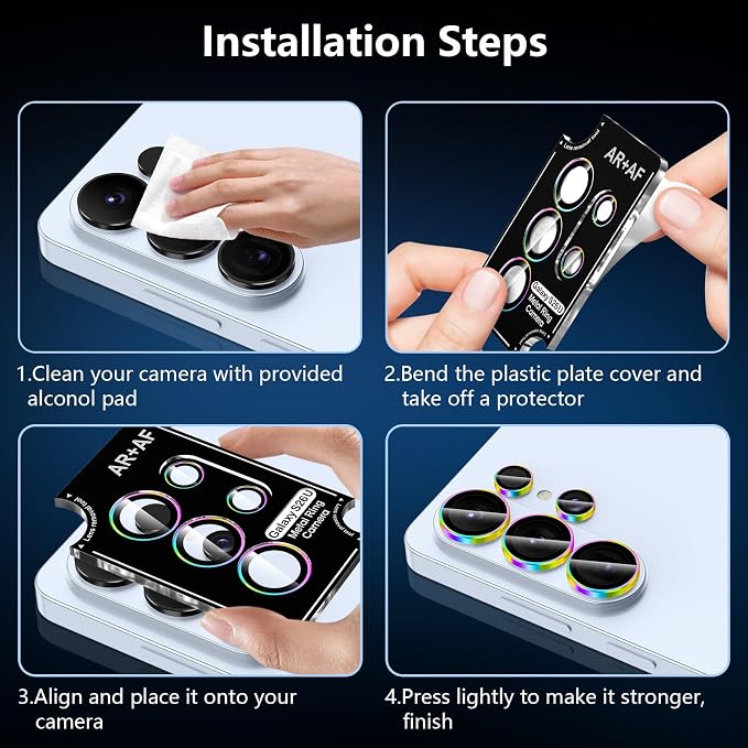 for Samsung Galaxy S26 Ultra Camera Lens Protector, Individual Metal Ring Tempered Glass Lens Cover, [Strong Adsorption] Scratch Resistant Ultra-Thin HD Clear Lens Cover, 1 Set-Colorful Ring - Image 7