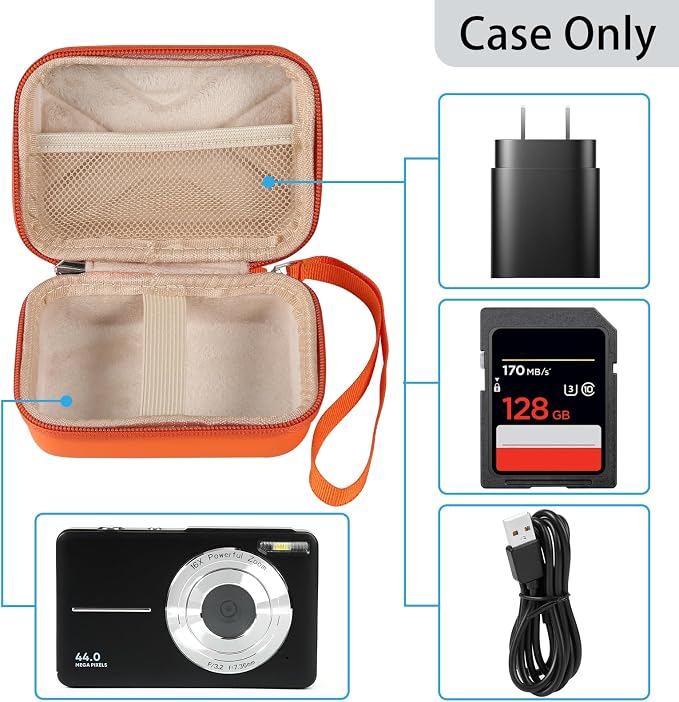 Digital Camera Case for AbergBest 21 Mega Pixels 2.7" LCD Rechargeable HD/Kodak Pixpro/Canon PowerShot ELPH 180/190/Sony DSCW800/DSCW830 Cameras, Travel Carrying Protective Case for Camera- Orange - Image 4