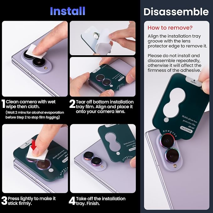 Tensea Camera Lens Protector Compatible for Samsung Galaxy Z Fold 8 | 9H Tempered Glass Camera Cover Screen Protector Metal Individual Ring 【Case Friendly】【Installation Tray】【Military Protection】 - Image 7