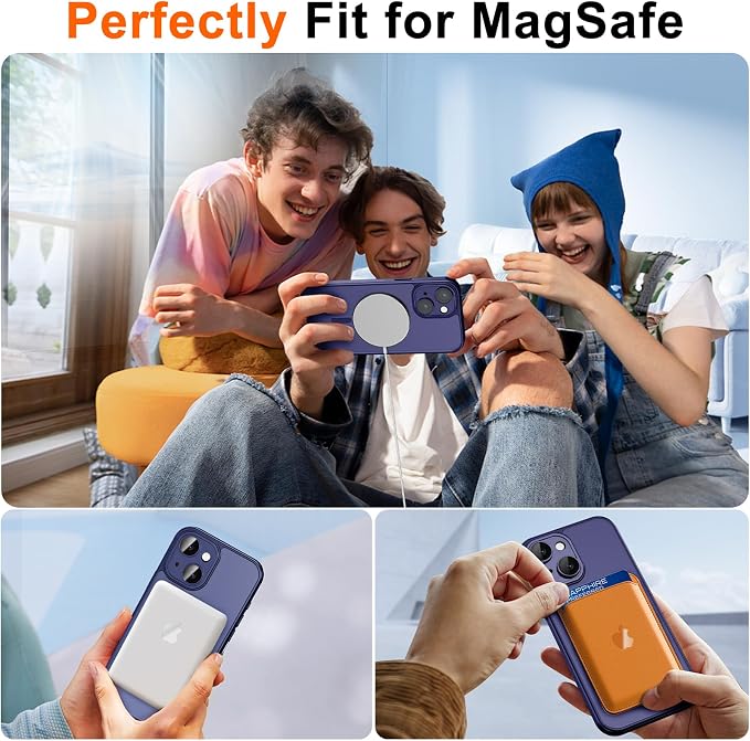 for iPhone 15 Case with Privacy Screen Protector, Blue | Full Camera Protection, Translucent Matte Magnetic, Compatible with MagSafe, Shockproof Phone Cover, Slim Fit - Image 4