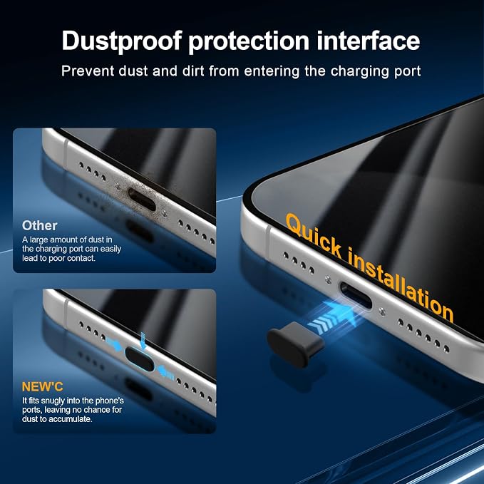 NEW'C 3x Privacy for iPhone 15 Pro Max Screen Protector (6.7 inches)+ 3x Camera Lens Protector, Sensor Protection, Case Friendly Tempered Glass Film + Dust Plug - Easy installation tool included - Image 5
