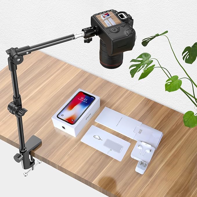 Webcam Stand Camera Desk Mount with Phone Holder & 5/8" Screw - 22" Flexible Projector Stand Gooseneck Desk Mic Stand for Logitech C922 C930e C920 C615 C960 Brio 4K, GoPro, Blue Yeti Snowball Ice - Image 2