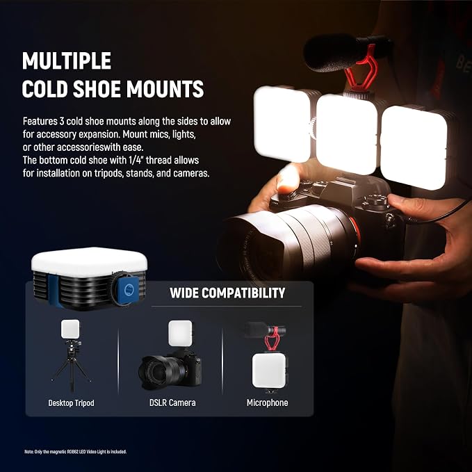 NEEWER RGB62 Magnetic RGB Video Light with Upgraded App Control | 360° Full Color, LED Camera Light, 3 Cold Shoes, CRI97+, 2500K-8500K, 17 Scenes, 2000mAh Rechargeable, Photography Lighting - Image 8
