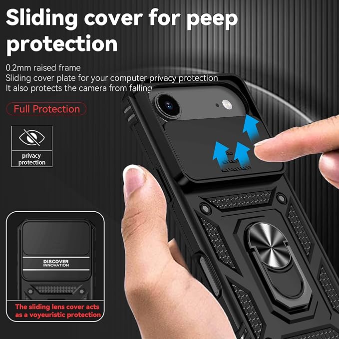 SunStory Phone Case for iPhone Air Case with HD Screen Protector & Slide Camera Cover & Rotated Ring Kickstand, [Military-Grade] Phone Case for iPhone 17 Air, Black - Image 3