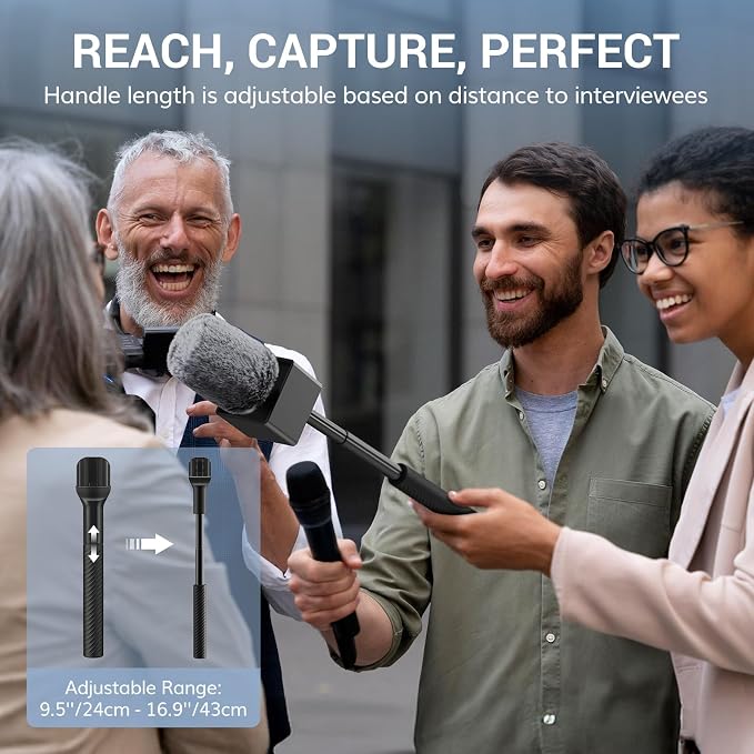 TONOR Wireless Mic Handle Compatible with DJI, RODE, Hollyland, Adjustable length Microphone Stand for ALL Lavalier Mic, Channel Flag Box, Rubber Grip, Wind Muff for Vlog, Reports, Interview, TP40 - Image 5