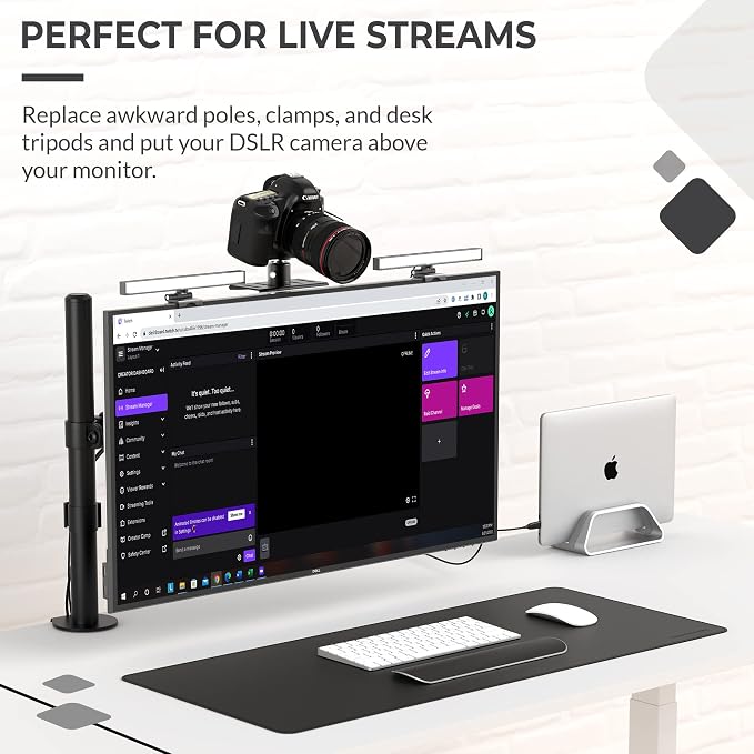 HumanCentric DSLR Monitor Mount Small, Desk Camera Mounting | Light Webcam, Microphone Shelf for Monitor VESA Arm, Replace Clamp Tripods, 100x100mm Patterns, Aluminum, Hardware Included - Image 4