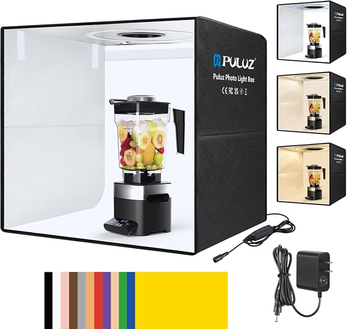 PULUZ Light Box Photography, 20x20 inch Portable Photo Studio Light Box, Professional Dimmable Quick Charge USB-C Photo Booth with 200 LED Lights & 12 Color Backdrops Photo Box for Product Photography by PULUZ