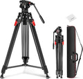NEEWER 76" Video Camera Tripod with Fluid Head, One Step Quick Release Heavy Duty Aluminum Portable Tripod Stand with Cleaning Cloth, Dual Mode QR Plate for DSLR Camcorder, Max Load 17.6lb, LL27 by Neewer