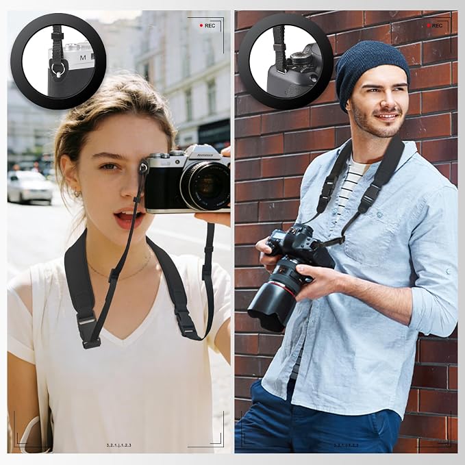 YFWE Adjustable Camera Neck Strap, Soft Neoprene Shoulder Belt with 4 Connection Ways, Anti-Slip Camera Strap for DSLR, Mirrorless & Camcorder, Travel & Outdoor Photography Gear - Image 3