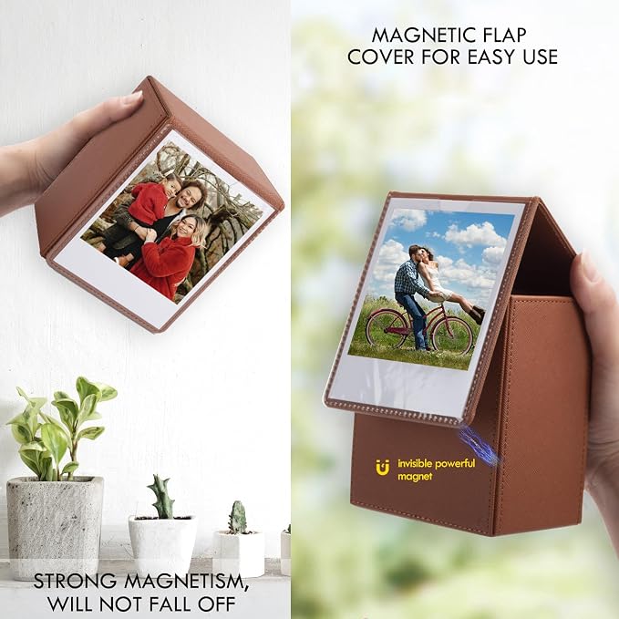 Photo Case for Instax Wide Film, 3.5x4.25” Photo Storage Box Fits for Fujifilm Instax Wide 400/300/210/Wide EVO, Picture Holder for Polaroid 600/I-Type/OneStep2 Instant Film - Brown - Image 5