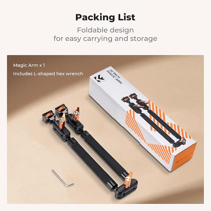 K&F CONCEPT 22" Magic Arm, Overhead Desk Camera Arm Mount, Long Articulating Friction Boom Arm for Phone, Action Camera, LED Light, Microphone - Image 6