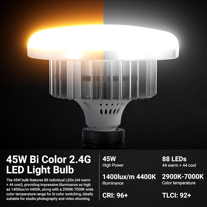 NEEWER 24"x24" 450W Equivalent Softbox Lighting Kit w Tripod Stand, NK104 | 45W Bi Color 2.4G LED Bulb, Remote, 10 Channels, 2900K-7000K 1400lx/1m CRI95, Studio Photography Recording Continuous Light - Image 2