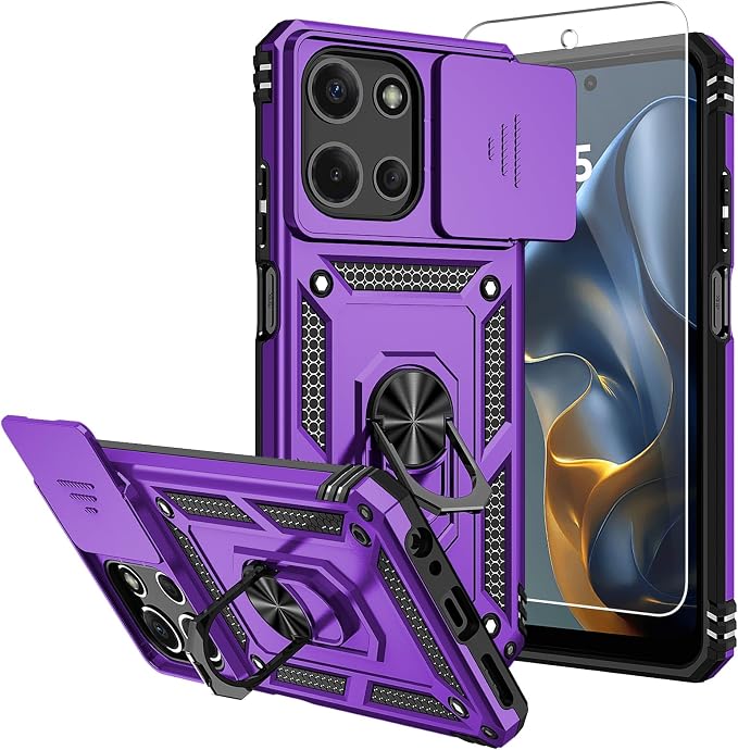 for Moto G 2026 /Moto G Play 2026 Case,with Screen Protector and Camera Cover,[Military Grade] 16ft.Drop Tested Cover with Magnetic Kickstand Protective Case for Motorola G 2026, Purple by SKMY