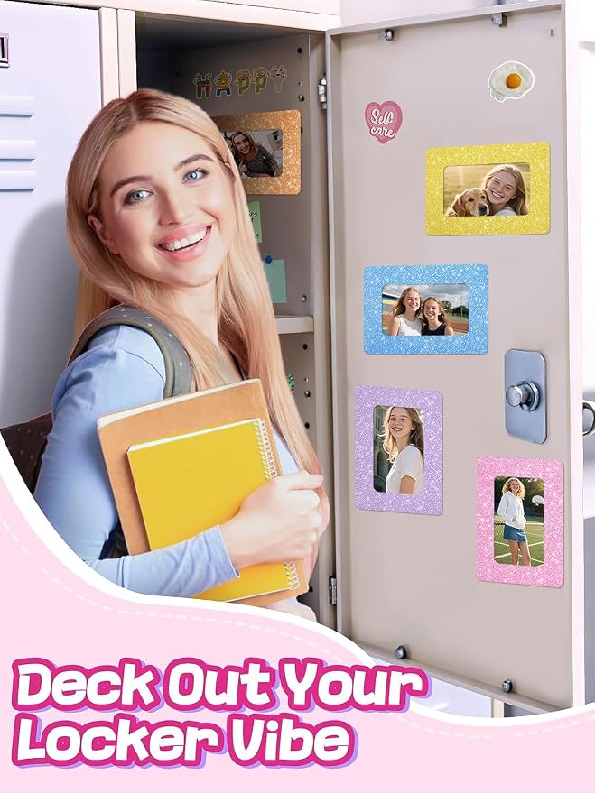 12Pcs Magnetic Picture Frames for 4"x6" Photo, Locker Accessories for Girls | 6 Colors, Cute Back to School Gifts, Classroom Decorations Supplies, Refrigerator Decor, White Dots - Image 3
