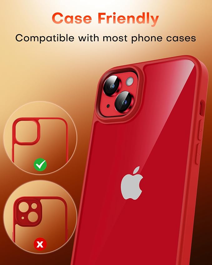 TOCOL Camera Lens Protector for iPhone 14 / iPhone 14 Plus Tempered Glass HD Individual Scratch Resistant Camera Cover Accessories Case Friendly 2 Pack（Red） - Image 7