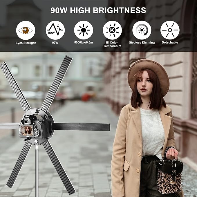 GVM Ring Light Kit with Tripod, 90W LED Circle Light with Detachable Light Bars Adjustable 3200K~5600K CRI 97+ Dimmable Bicolor LED Video Light for YouTube/Makeup/Vlogs/Live Streaming - Image 3