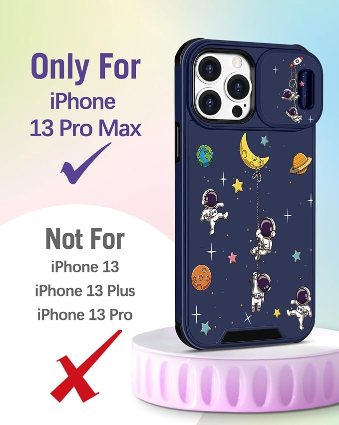 Buleens for iPhone 13 Pro Max Case - with Ring Stand & Camera Cover Cute Designed for Women Cartoon Astronaut for Phone Case for iPhone 13 Pro Max Compatible with Magsafe - Image 2