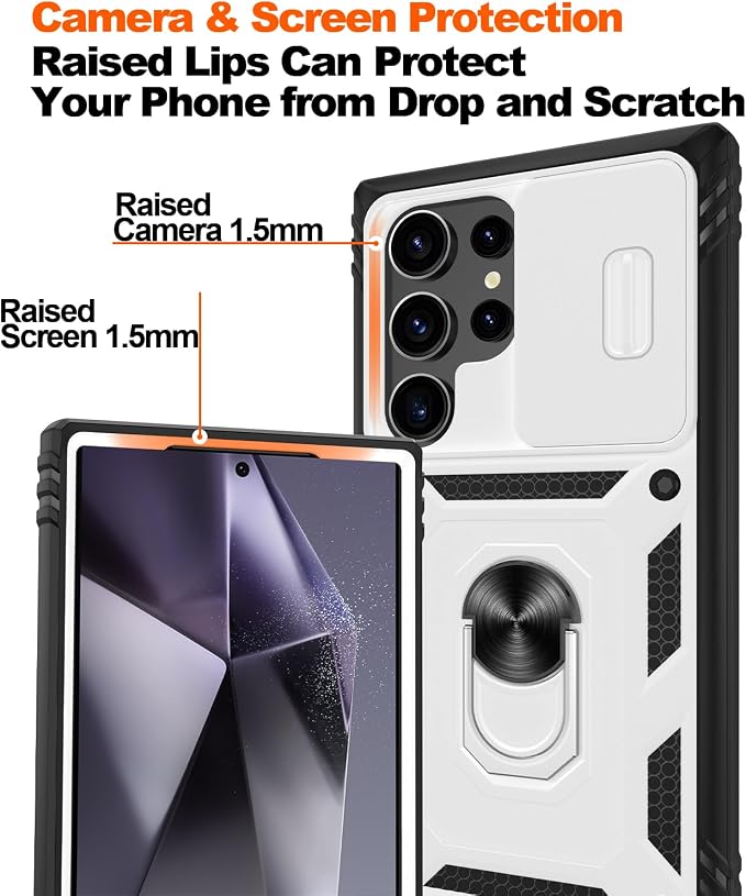Gritup for Samsung Galaxy S24 Ultra Phone Case: Case S24 Ultra with Screen Protector*2 | Magnetic Stand & Slide Camera Cover | Shock Proof Military-Grade para S24 Ultra Cover -White+Black - Image 5