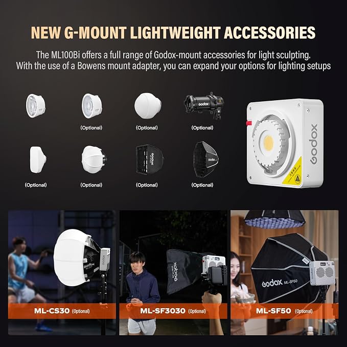 Godox ML100Bi 120W Portable LED Video Light 34300 Lux CRI 96+/TLCI 97+ | ML100 Bi Color COB LED Video Light 2800K-6500K 11 FX Effects for Filming Live Streaming Studio Photography - Image 8