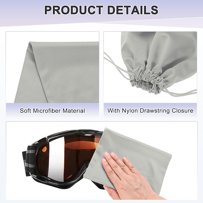 M METERXITY Ski Goggle Bag, Soft Microfiber Pouch Bags Case with Drawstring for Snow Goggles/Camera Lenses/Sunglasses - Image 2