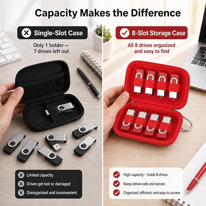 ALKOO Flash Drive Case USB Storage Case, Thumb Drive Holder, Holds 8, Black | Hard Shell, 8 Elastic Slots for USB Drives and SD/Memory Cards, Portable Travel and Office Organizer, Case Only, Black - Image 5