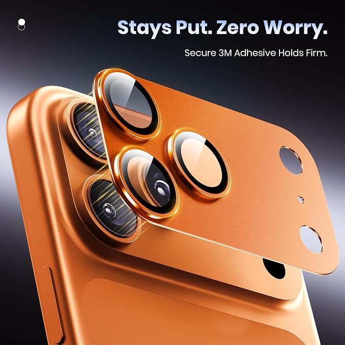 Hoerrye for iPhone 17 Pro Camera Lens Protector - 12FT Shatterproof | Military Grade Protection, Strong Adsorption, 9H+ Tempered Glass Camera Screen, Full Protective Cover, Case Friendly, Orange - Image 5